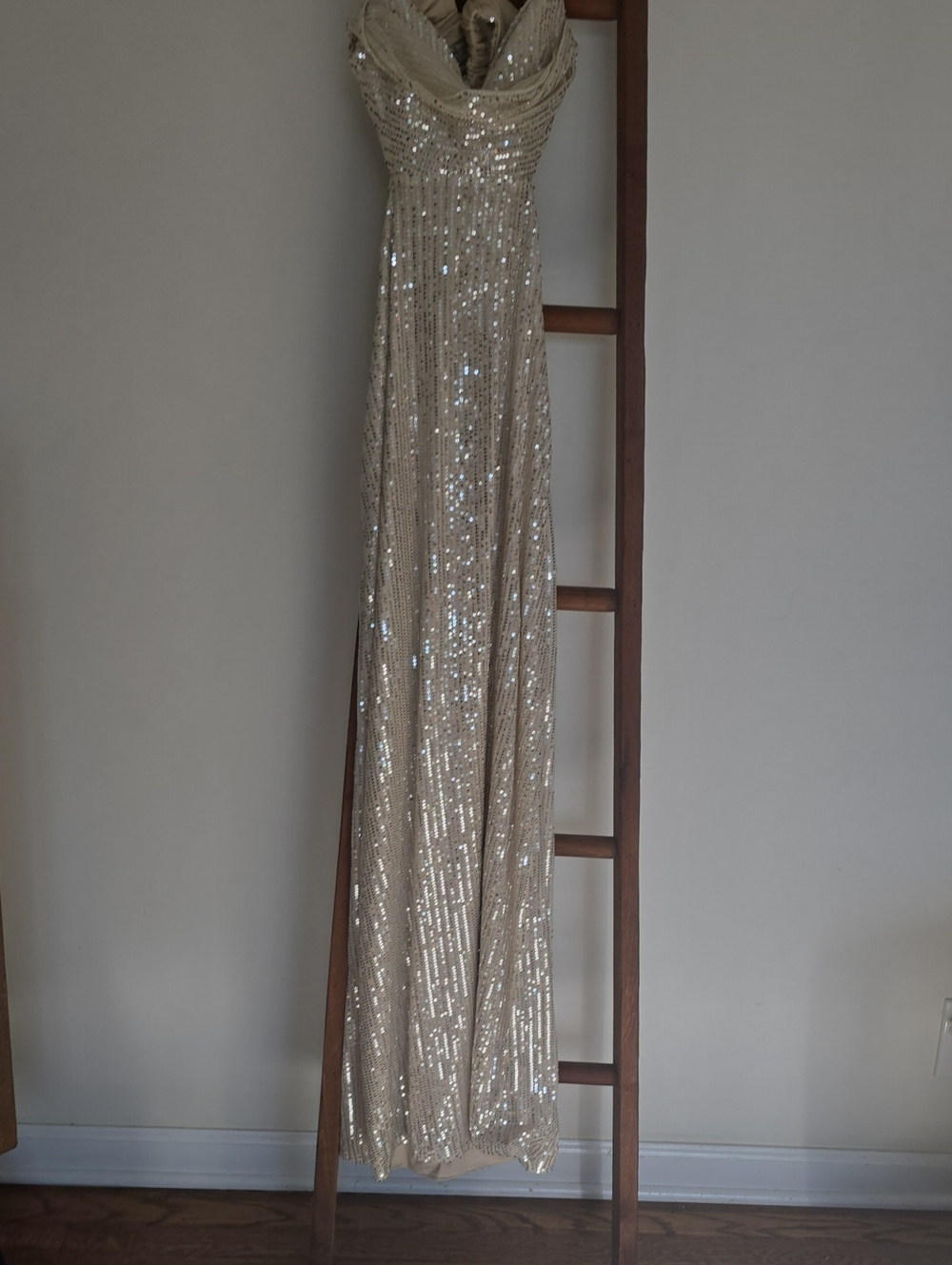 Hello Molly Sequined Champagne Evening Gown
